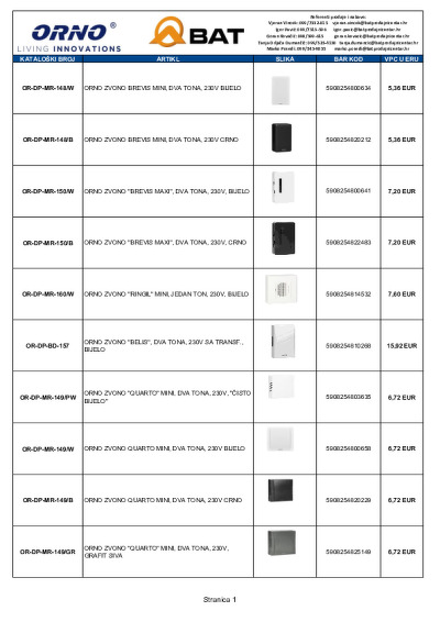 ORNO HOME AUTOMATION - cjenik 
