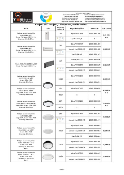 Teslight - vanjska rasvjeta - cjenik