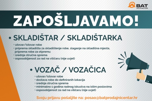 Zapošljavamo - skladištar (m/ž) / vozač (m/ž)