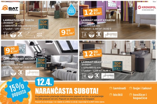 U subotu 12.04. - 15% popusta na laminate