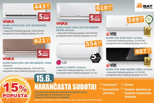 Ove subote 15% popusta na klime
