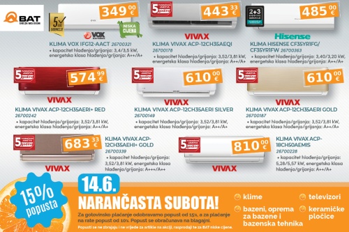 Ove subote 15% popusta na klime