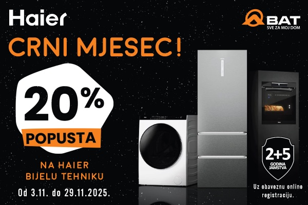 Crni mjesec uz Haier - 20% popusta na Haier bijelu tehniku