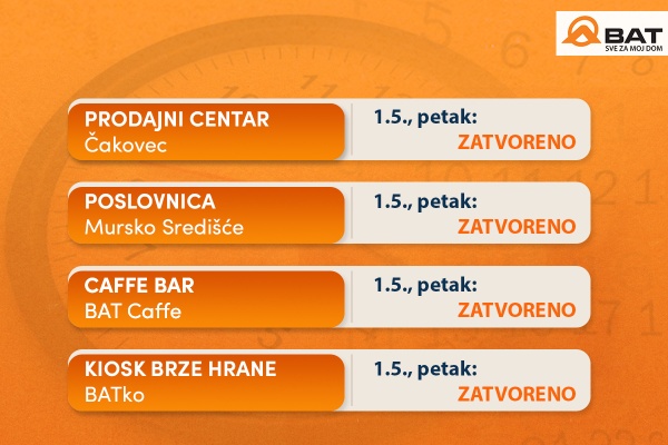 Obavijest o radnom vremenu &ndash; Praznik rada (1. svibnja)