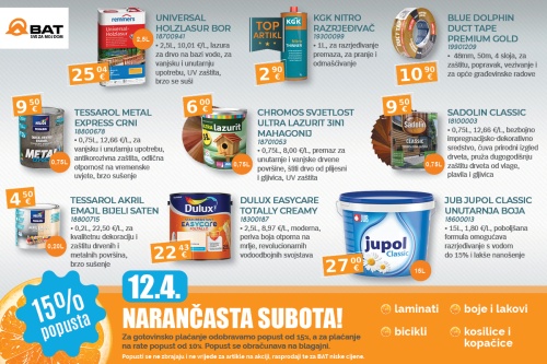 12.4. - 15% popusta na boje i lakove
