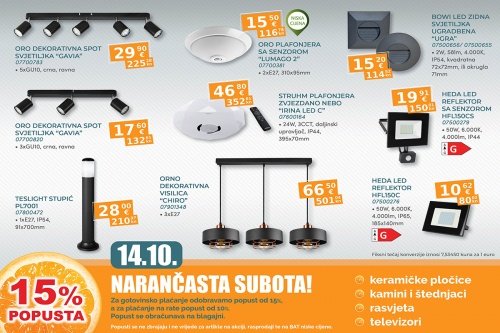 U subotu 15% popusta na unutarnju i vanjsku rasvjetu