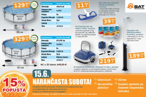 U subotu 15% popusta na bazene, opremu za bazene i bazensku tehniku!