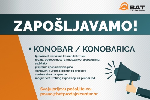 Zapošljavamo - konobara / konobaricu