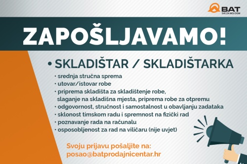 Zapošljavamo - skladištar / skladištarka