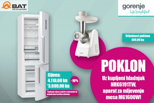 Uz kupnju hladnjaka Gorenje poklanjamo aparat za mljevenje mesa!