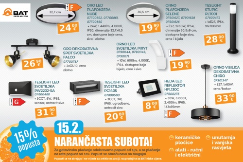 U subotu 15% popusta na unutarnju i vanjsku rasvjetu