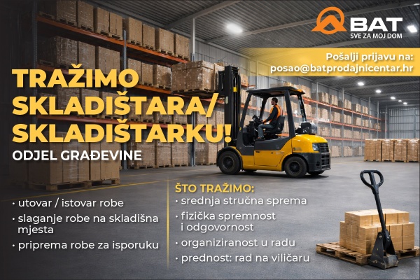 Zapo&scaron;ljavamo skladi&scaron;tara / skladi&scaron;tarku &ndash; odjel građevine