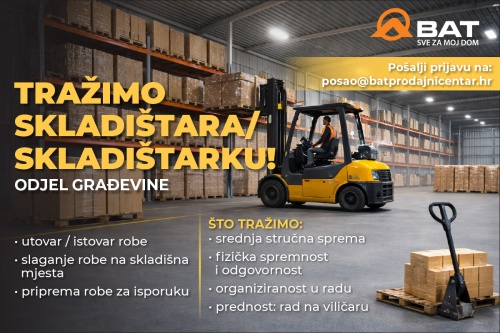 Zapo&scaron;ljavamo skladi&scaron;tara / skladi&scaron;tarku &ndash; odjel građevine