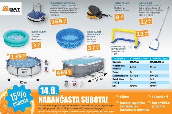14.6. - 15% popusta na bazene