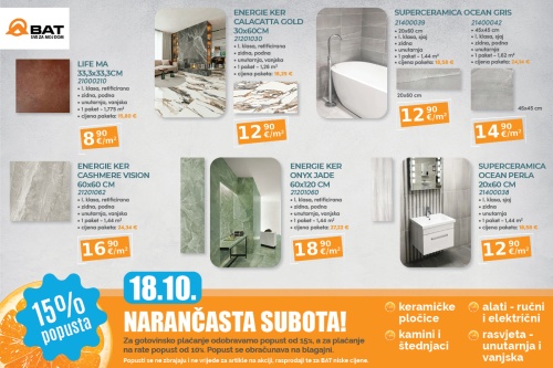 U subotu 15% popusta na keramičke pločice