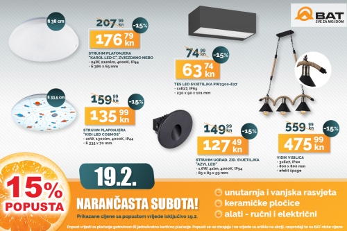 U subotu 15% popusta na unutarnju i vanjsku rasvjetu