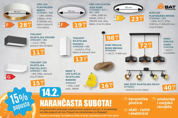 Narančasta subota &ndash; 15% popusta na unutarnju i vanjsku rasvjetu