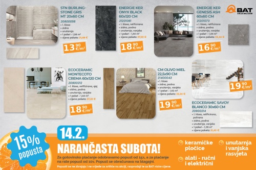 Narančasta subota &ndash; 15% popusta na keramičke pločice